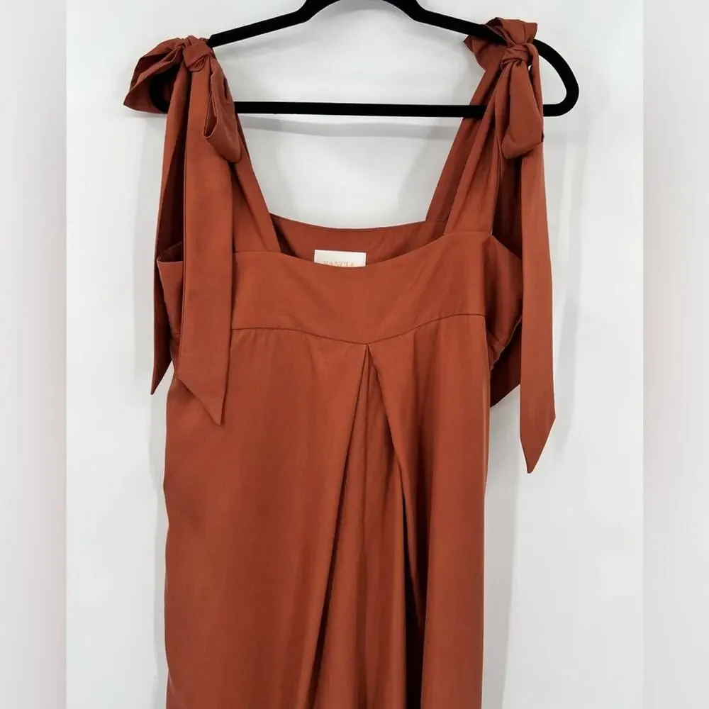 SANCIA The Label Thalita Jumpsuit Romper Shoulder Tie Front Leg SplitRust Medium - Picture 7 of 16